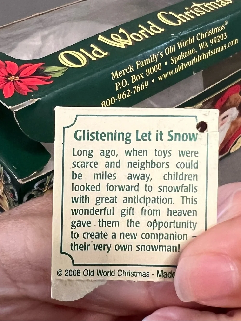 Old World Christmas Glass Glistening “Let It Snow” Snowman Ornament 5.5”